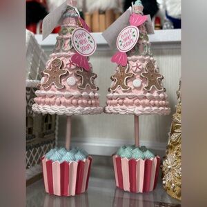 2 Peppermint Pink and Blue Gingerbread Cupcake Decor